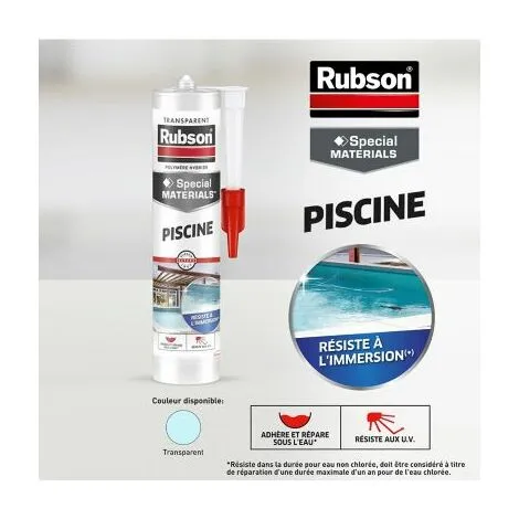 Rubson Mastic Special Materials Piscine Transparent, Mastic étanche Pour Piscine Et Entourage, Mastic Colle Pour Réparation Temporaire Même Sous L'eau, Cartouche 280 Ml – Image 2