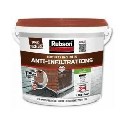 Rubson Revêtement Anti-Infiltrations Stop Fuite Rouge 1 Kg, Pour Réparation & étanchéité De Toitures Inclinées & Plates, Résine Silicone Imperméable Anti-fuites & Anti-fissures