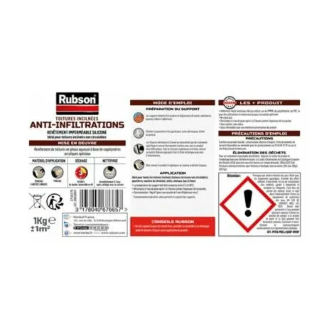 Rubson Revêtement Anti-Infiltrations Stop Fuite Rouge 1 Kg, Pour Réparation & étanchéité De Toitures Inclinées & Plates, Résine Silicone Imperméable Anti-fuites & Anti-fissures – Image 2