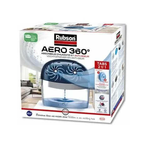 Rubson AERO 360° Absorbeur D'humidité Pour Pièces De 40 M², Déshumidificateur D'air Anti Odeurs & Anti Moisissure, Inclus 2 Recharges Neutres De 450 G