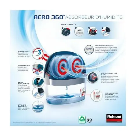 Rubson AERO 360° Absorbeur D'humidité Pour Pièces De 40 M², Déshumidificateur D'air Anti Odeurs & Anti Moisissure, Inclus 2 Recharges Neutres De 450 G – Image 2