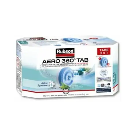 Rubson AERO 360° Recharges En Tabs Parfum Source De Fraîcheur, Recharges Pour Absorbeur D'humidité, Ultra Absorbantes Et Anti Odeurs, Recharge Pour Déshumidificateur, 4 X 450 G
