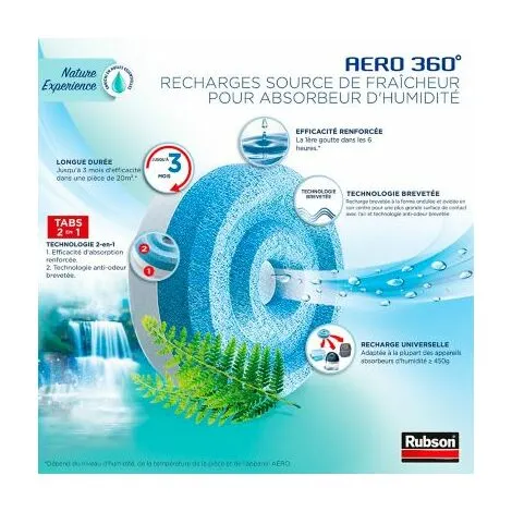 Rubson AERO 360° Recharges En Tabs Parfum Source De Fraîcheur, Recharges Pour Absorbeur D'humidité, Ultra Absorbantes Et Anti Odeurs, Recharge Pour Déshumidificateur, 4 X 450 G – Image 2
