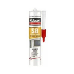 RUBSON SB , Mastic Silicone Neutre Bâtiment, Special Chantier, Certifié Snjf, Transparent, Cartouche De 280 Ml