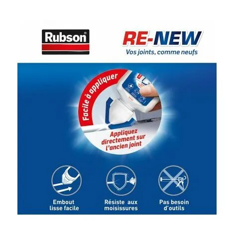Rubson RE-NEW (1 X 80ml), Mastic Sanitaire Blanc à Base De Silicone, S'applique Sur Le Joint Déjà Existant, Mastic étanche & Anti-moisissures – Image 2
