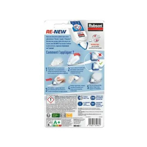 Rubson RE-NEW (1 X 80ml), Mastic Sanitaire Blanc à Base De Silicone, S'applique Sur Le Joint Déjà Existant, Mastic étanche & Anti-moisissures – Image 5