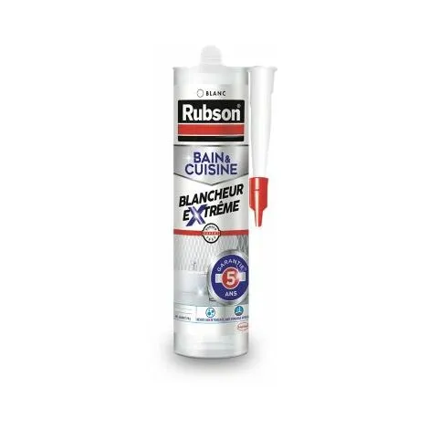 Rubson Mastic Bain & Cuisine Blancheur Extrême, Mastic étanche Et Anti-moisissures à Base De Silicone, Mastic Sanitaire Blancheur Longue Durée, 280 Ml