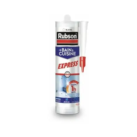 Rubson Mastic Bain & Cuisine Séchage Rapide, Joint Silicone Longue Durée Résistant Aux Moisissures, Mastic Sanitaire étanche Facile Dutilisation Séchage En 2h, Blanc, 280 Ml